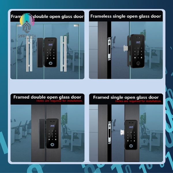 (Local Stock) Tuya / Smartlife App Biometric RFID Card Fingerprint Facial Recognition Smart Face Glass Door 8 to 12mm Lo