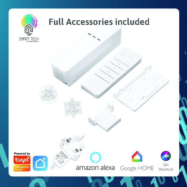 SMART TECH® Tuya Smart Roller Blind motor and remote with or without backup battery AC wall power