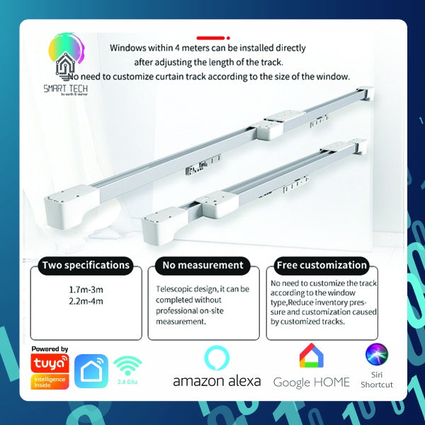 SMART TECH® Tuya WiFi Smart Curtain Track Motor System with adjustable track