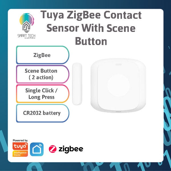 SMART TECH® Tuya Smart Zigbee Contact Sensor with Scene Button Smart Life door sensor drawer window contact magnet wit