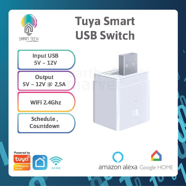 🇸🇬 SMART TECH® Tuya Smart USB Adaptor Switch 5V WiFi Mini USB Adaptor Works with Alexa Hey Google for Home Automation
