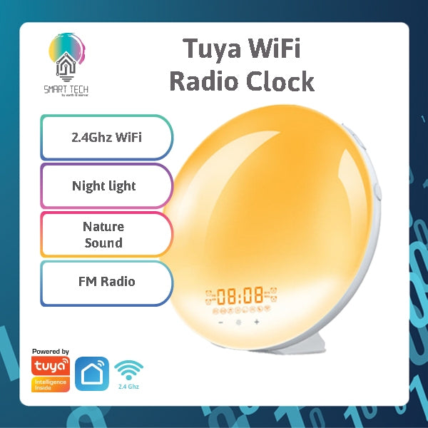 SMART TECHÂŽ Tuya WiFi Radio Clock with Night light , Nature sound, Radio FM function and 1 USB out for mobile charge