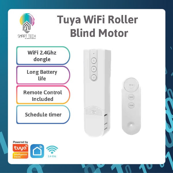 SMART TECH® Tuya Smart Roller Blind motor and remote with or without backup battery AC wall power