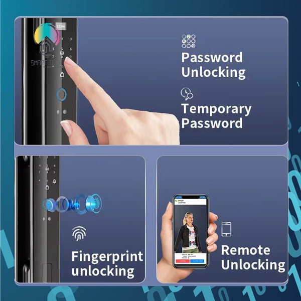 Smart Tech Tuya Smart WiFi 2.4Ghz 3D Facial Door lock with Key Card , Fingerprint , Pin Code , Peep Hole