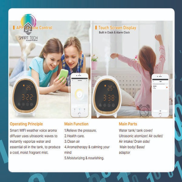 Smart Tech Tuya / Smartlife Aroma Diffuser with Clock , Alarm , Weather , Temperature WiFi 2.4Ghz