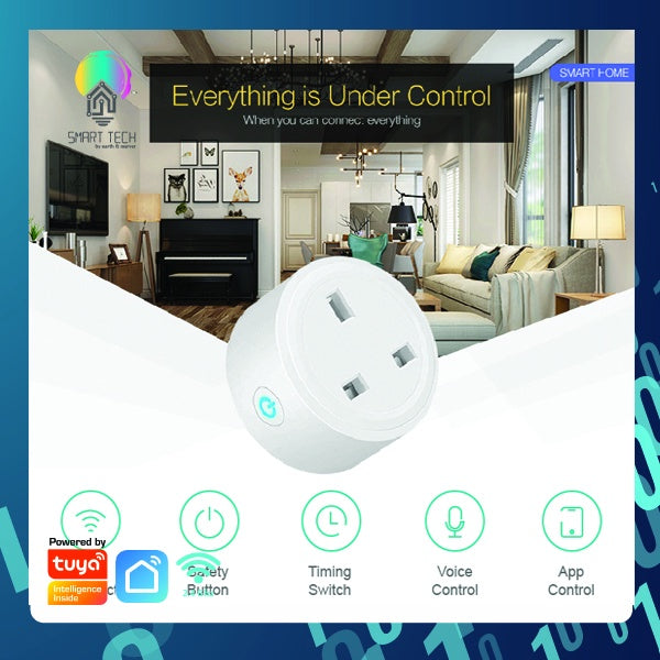 SMART TECH® Tuya Smart 3 pin plug 15A Energy Monitoring, Remote ON/OFF , WiFi 2,4Ghz