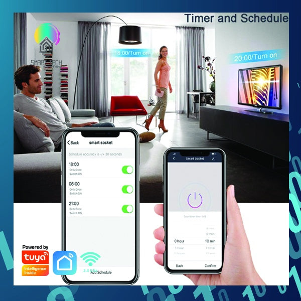 SMART TECH® Tuya Smart 3 pin plug 15A Energy Monitoring, Remote ON/OFF , WiFi 2,4Ghz