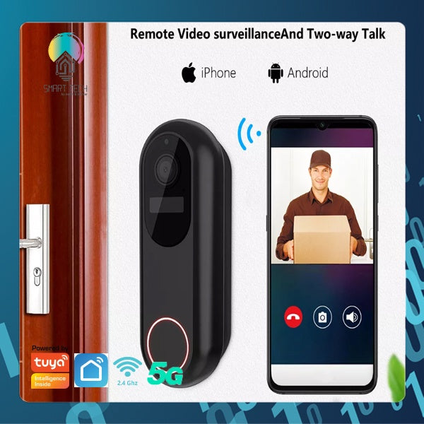 SMART TECH® Tuya Wifi Smart Video Doorbell Door Viewer 1080HD Wide-angle 2-Way communication