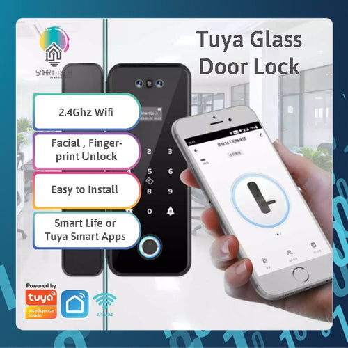 (Local Stock) Tuya / Smartlife App Biometric RFID Card Fingerprint Facial Recognition Smart Face Glass Door 8 to 12mm Lo