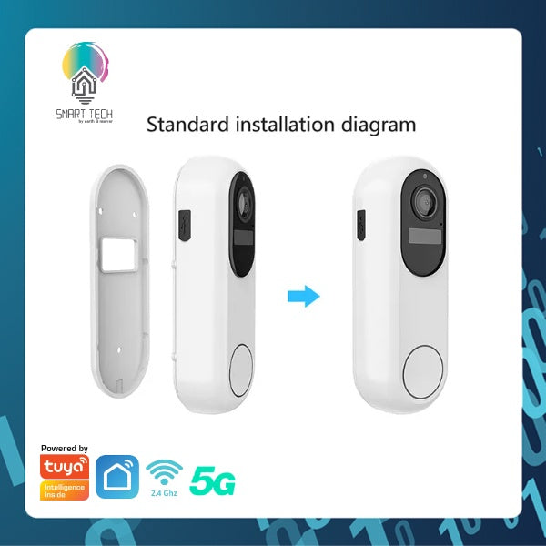 SMART TECH® Tuya Wifi Smart Video Doorbell Door Viewer 1080HD Wide-angle 2-Way communication