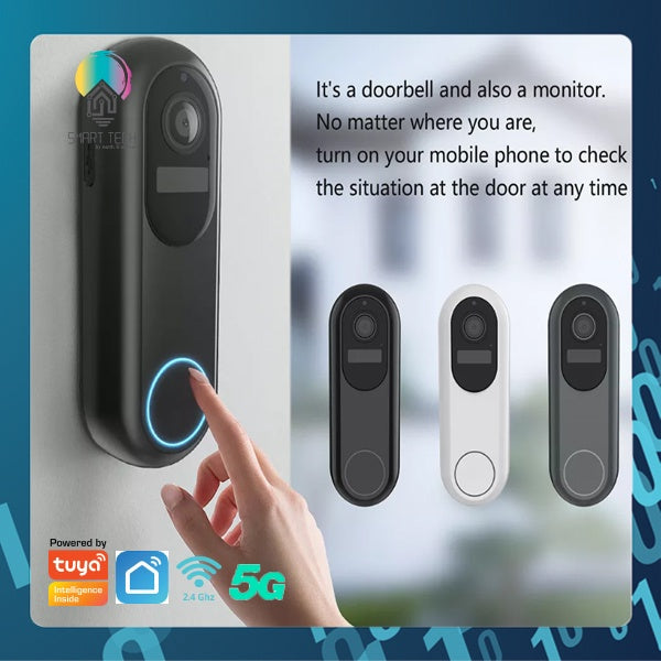 SMART TECH® Tuya Wifi Smart Video Doorbell Door Viewer 1080HD Wide-angle 2-Way communication