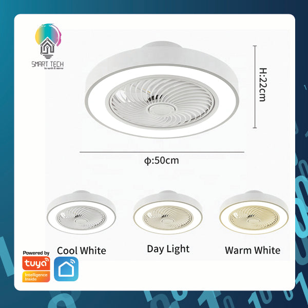 Tuya Smart Fan DC Motor 3 Blade Ceiling Fan with 3 Tone LED Light Kit and Remote Control / IOS Android Tuya Smartlife