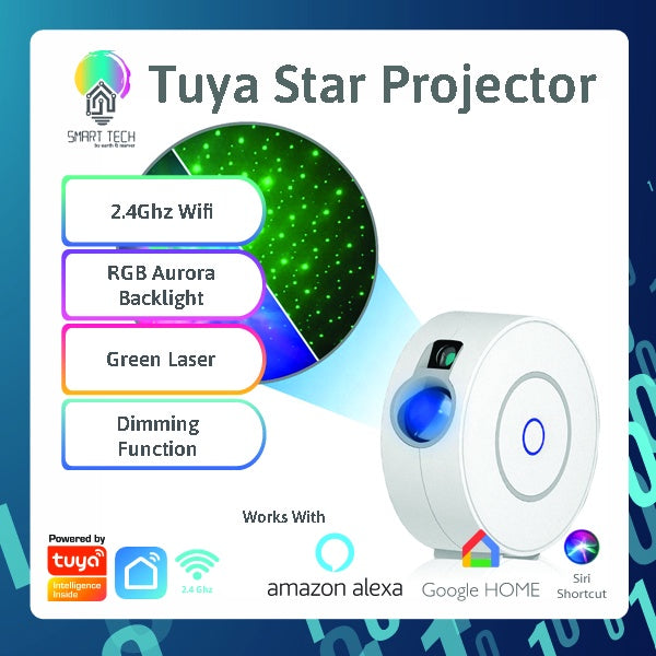 SMART TECH® Tuya Smart Wifi Galaxy Projector Aurora Starry Galaxies / Star Night Lights