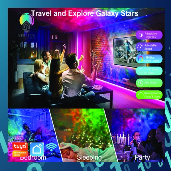 SMART TECH® Tuya Smart Wifi Galaxy Projector Aurora Starry Galaxies / Star Night Lights