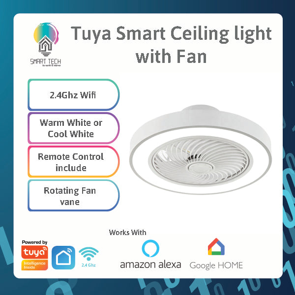 Tuya Smart Fan DC Motor 3 Blade Ceiling Fan with 3 Tone LED Light Kit and Remote Control / IOS Android Tuya Smartlife