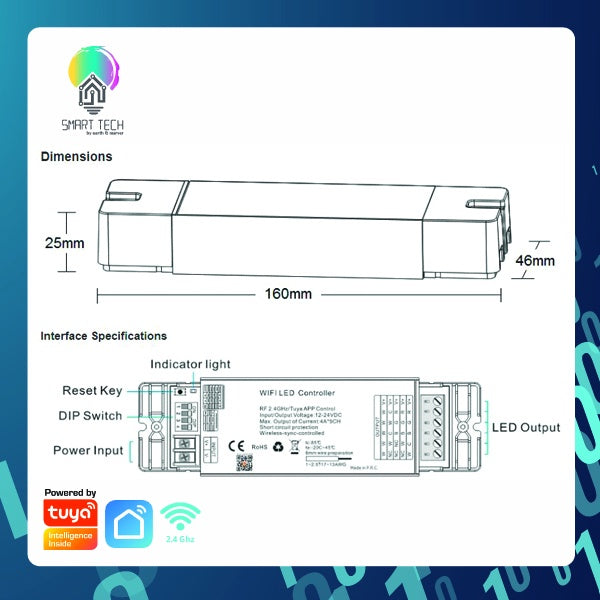 SMART TECH® Tuya Smart life WiFi 5 In 1 LED Controller DC12-24V 2.4G RF Remote
