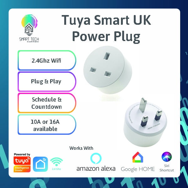 SMART TECH® Tuya Smart 3 pin plug 15A Energy Monitoring, Remote ON/OFF , WiFi 2,4Ghz