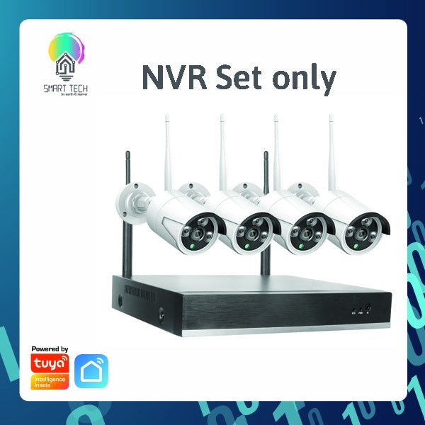 SMART TECH®  Tuya WIFI 4CH 1080P Wireless Security Camera System, 4Channel NVR + 4PCS 1080P 2.0MP Indoor Outdoor IP Cam
