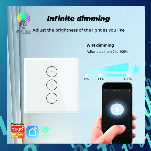 SMART TECH® Tuya / Smartlife Touch Wifi dimmer Switch UK Smart Life Remote Timer Electrical Wall glass Control Work wi