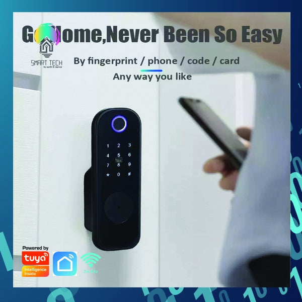 SMART TECH®  Biometric Tuya Smart Door Lock Aluminium Alloy WiFi Wireless Fingerprint Password RFID Card Key App Unlock Digital Locks