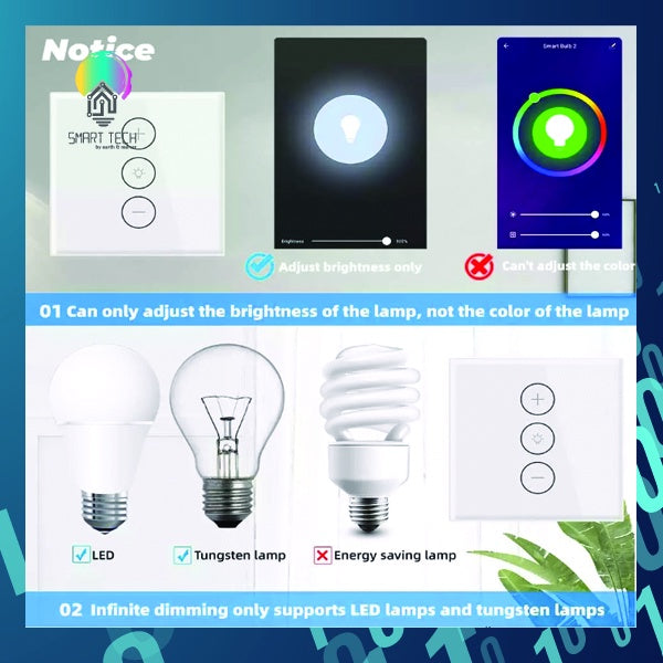 SMART TECH® Tuya / Smartlife Touch Wifi dimmer Switch UK Smart Life Remote Timer Electrical Wall glass Control Work wi