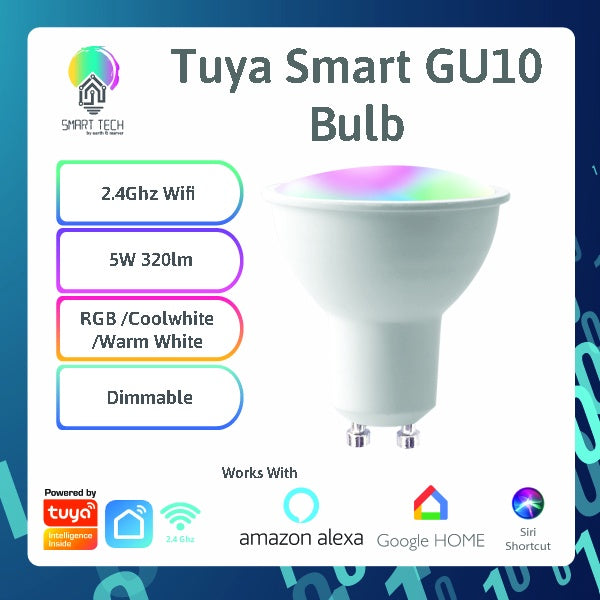 SMART TECH® Wifi Smart GU10 5W Light Bulb Spotlight Light Lamp RGBWC LED Bulb Google Home Tuya  Smart Life RGB Coolwhite Warmwhite