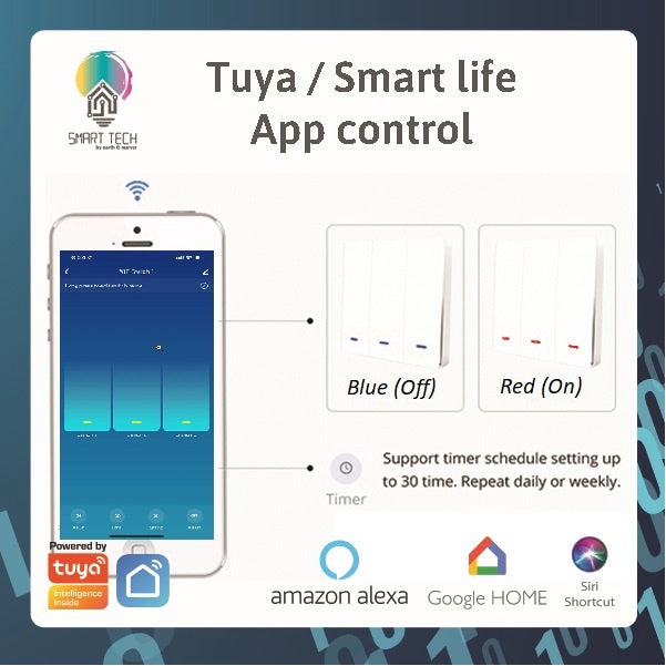 SMART TECH® Smart Switch Tuya Wifi BLE No Neutral Wire, Capacitor Needed Smart Life Alexa and Google Assistance