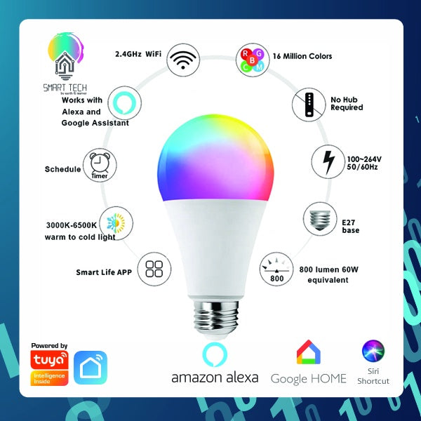 SMART TECH®  Smart Bulb / WiFi Bulb / Tuya Smart Bulb / E27 / RGB