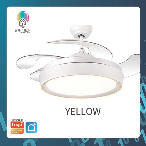 Tuya Smart 42inch retractable 4 blades ceiling fan with LED light and remote control