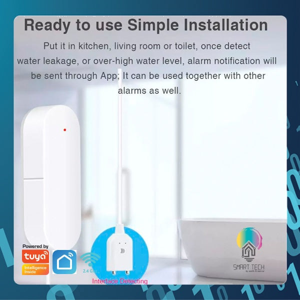 SMART TECH® WIFI Tuya Water Flood Sensor with Low-battery Detection Smartlife AAA Battery