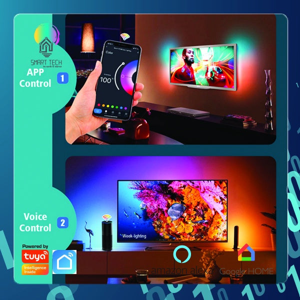 SMART TECH®  Tuya / Smartlife Ambient LED Strip Light Sync Box Support 4K/HDR/GAME/TV BOX/Alexa Google Smart Voice Cont