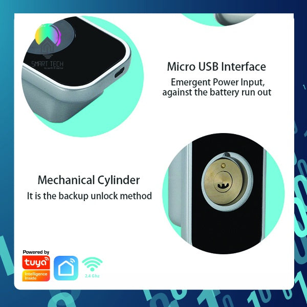 SMART TECH®  Biometric Tuya Smart Door Lock Aluminium Alloy WiFi Wireless Fingerprint Password RFID Card Key App Unlock Digital Locks
