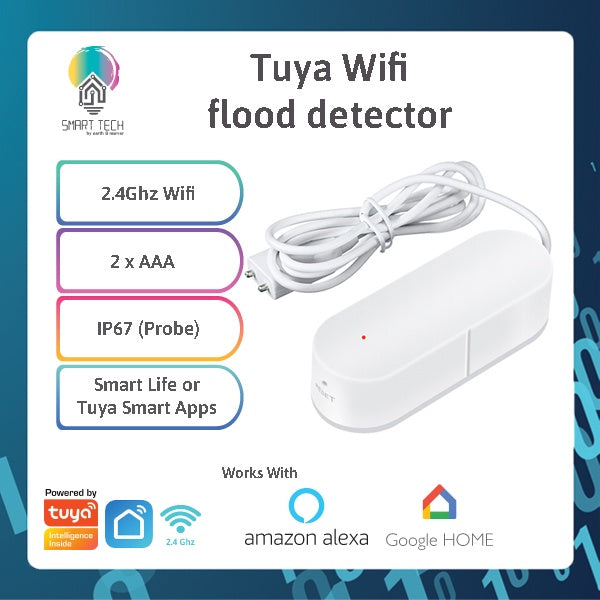 SMART TECH® WIFI Tuya Water Flood Sensor with Low-battery Detection Smartlife AAA Battery