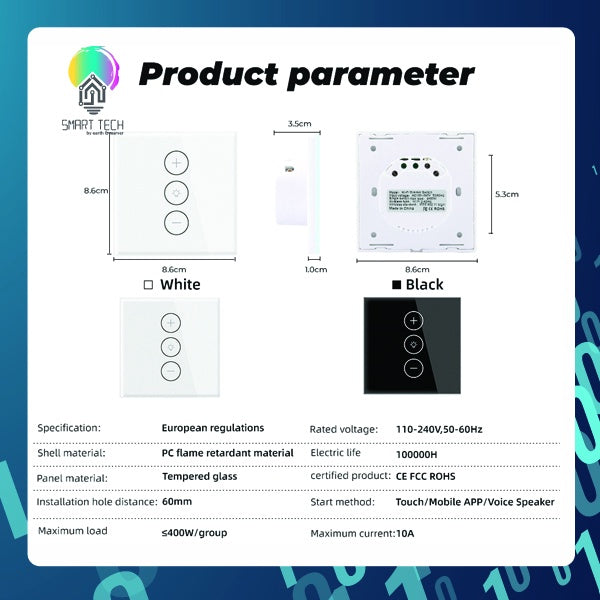 SMART TECH® Tuya / Smartlife Touch Wifi dimmer Switch UK Smart Life Remote Timer Electrical Wall glass Control Work wi