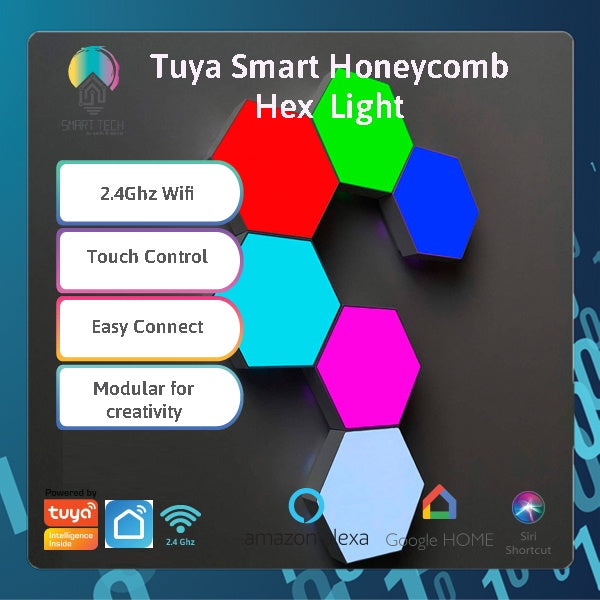 SMART TECH® Tuya Smart 6 pieces RGB Touch Sensitive Hexagon Modular Touch night Light Wall Led Honeycomb Touch Quantum