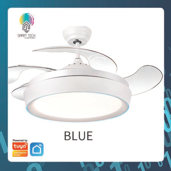 Tuya Smart 42inch retractable 4 blades ceiling fan with LED light and remote control