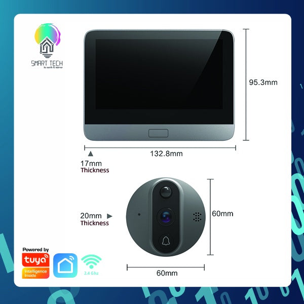 SMART TECH® Tuya Smart Digital Peephole door viewer camera Doorbell 1080P video call