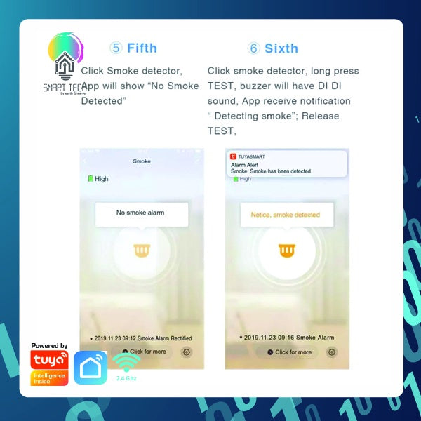 SMART TECH® Tuya SmartLife Smart WiFi Smoke Alarm Fire Protection Smoke Detector Smoke house Combination