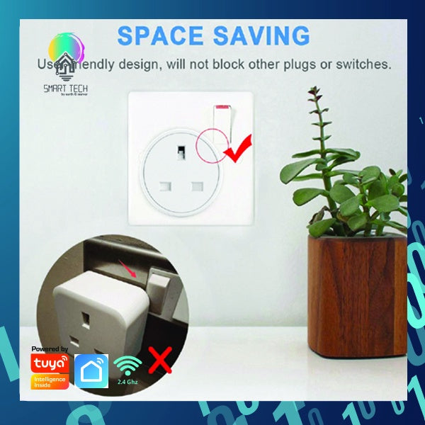 SMART TECH® Tuya Smart 3 pin plug 15A Energy Monitoring, Remote ON/OFF , WiFi 2,4Ghz
