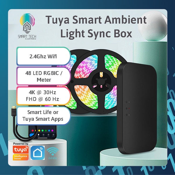 SMART TECH®  Tuya / Smartlife Ambient LED Strip Light Sync Box Support 4K/HDR/GAME/TV BOX/Alexa Google Smart Voice Cont