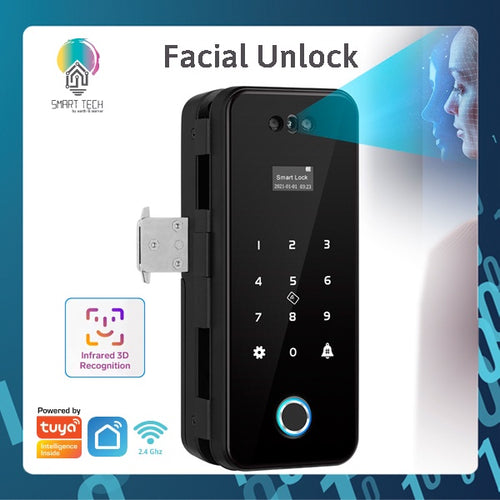 (Local Stock) Tuya / Smartlife App Biometric RFID Card Fingerprint Facial Recognition Smart Face Glass Door 8 to 12mm Lo
