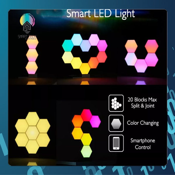 SMART TECH® Tuya Smart 6 pieces RGB Touch Sensitive Hexagon Modular Touch night Light Wall Led Honeycomb Touch Quantum