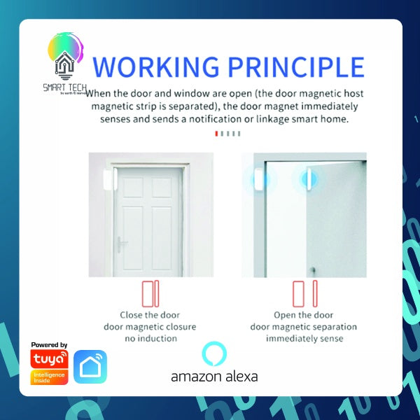 SMART TECH® Tuya WiFi Smart Door Sensor using 2 x AAA battery 3M paste on