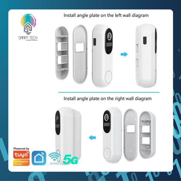 SMART TECH® Tuya Wifi Smart Video Doorbell Door Viewer 1080HD Wide-angle 2-Way communication