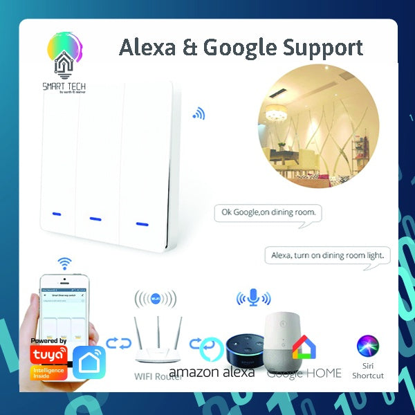 SMART TECH® Smart Switch Tuya Wifi BLE No Neutral Wire, Capacitor Needed Smart Life Alexa and Google Assistance