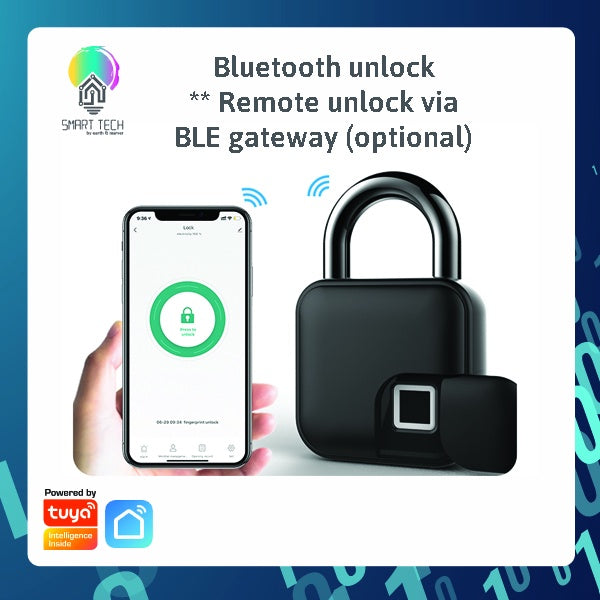 SMART TECH® Tuya / Smart life Bluetooth Waterproof smart Fingerprint padlock locker for door padlock bike lock