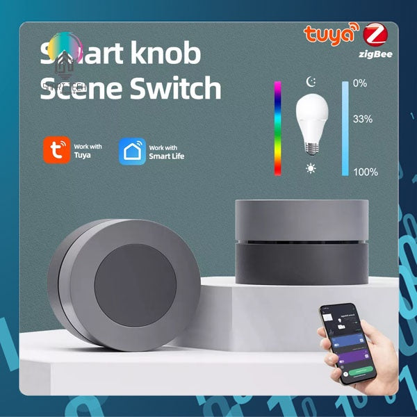 SMART TECH® Tuya ZigBee Smart Knob Wireless Scene Switch Button Controller Battery Powered Automation Scenario for Tuy