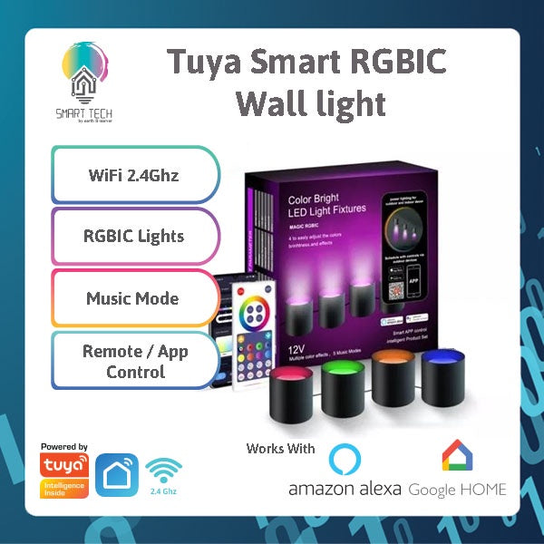 SMART TECH® Tuya Smart WiFi RGBIC Wall lights Dimmable Lamp with RGBIC