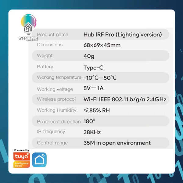 SMART TECH® Tuya Smart WiFi IR (Infra) and RF (433Mhz) along with RGB mode light USB C No hub Self learning 6000+ bran