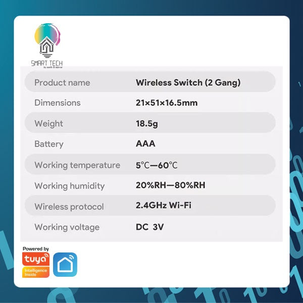 SMART TECH® Tuya WiFi 2 Gang Scene Switch